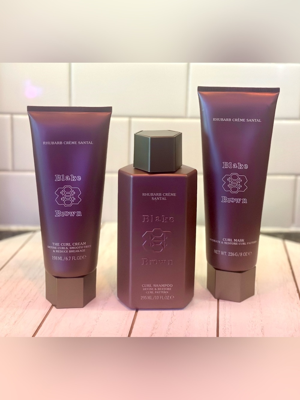 NEW Blake Brown 3-Pc Haircare System for Curls • Shampoo, Mask & Cream Rhubarb